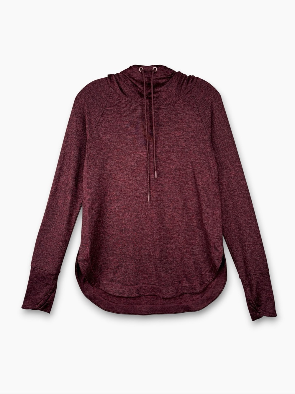 ATHLETA Uptempo Hoodie XS Soft Brushed Pullover Heathered Burgundy Thumbholes‎